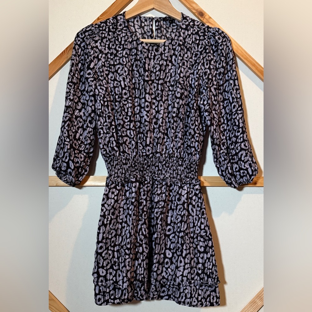 Rails - Inez Black Batik Cheetah Print Smocked Dress Sz S